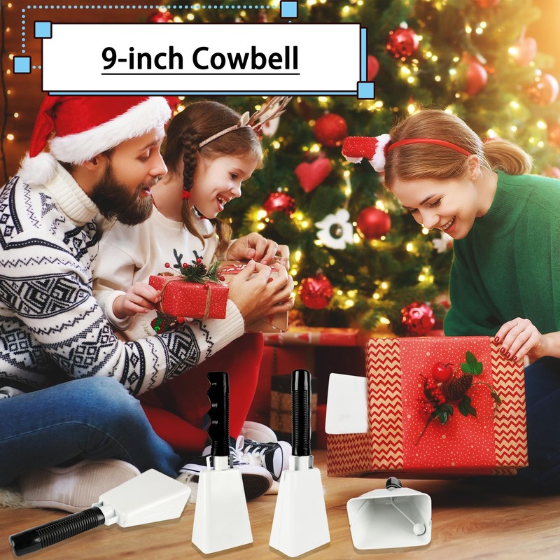 4 Pack Cow Bells with Handle Noise Makers 9 Inch