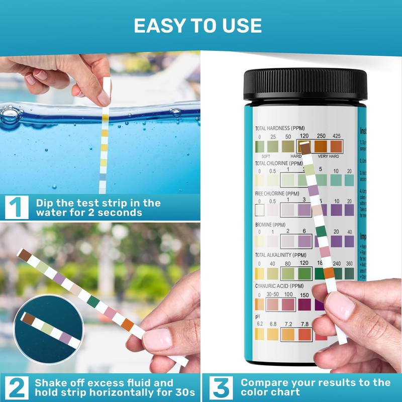 Pool Test Strips 7-in-1, 200 Quick and Accurate Pool and