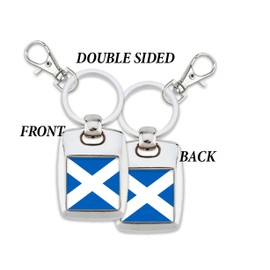 KAZMUGZ Square metal FLAG OF SCOTLAND KEYRING. Silver Plated Saint Andrews Cross Flag gift keyring Heavy quality metal gift keyring. Double sided keychain. Can be used as a car hanging and bag charm