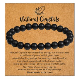 MAIBAOTA Matte Black Agate Bracelet, Black Beaded Bracelet for Men Women, 8 mm Round Bead Bracelet, Jewelry Gifts for Mom, Mothers Day Gifts