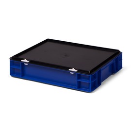 Euro Travel/Storage Container – Blue with Black Screw Cap 400X300X86 mm (L x W x H), Walls and Closed Base – PPN