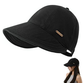 UPF 50+ Womens Sun Hat Wide Brim Hat UV Protection Hiking Fishing Hats Ponytail Hole Sun Cap Foldable Baseball Cap for Travel Outdoor Black