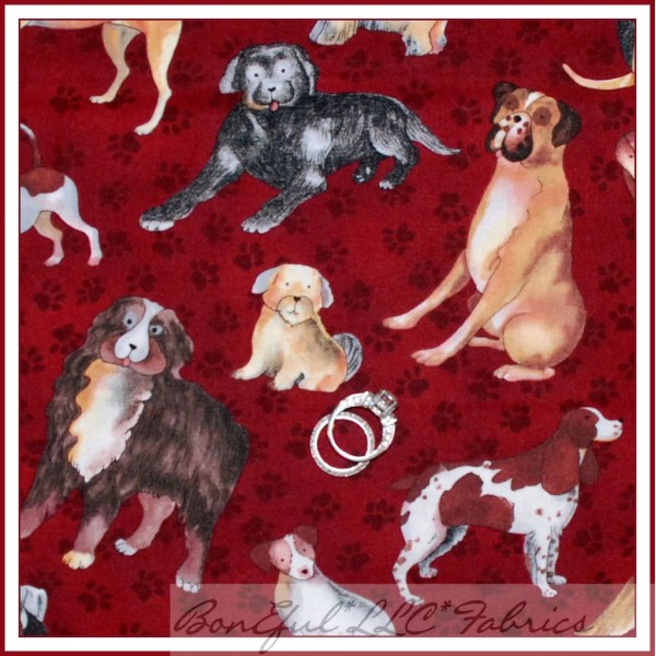 Debbie Mumm BonEful Fabric FQ Cotton Quilt Red Breed Puppy