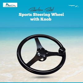 MARINE CITY Black Anodized Aluminum Sports Steering Wheel with Aluminum Knob - 13-1/2 Inches - Ideal for Marines, Boats, Yachts, Kayaks, Ships