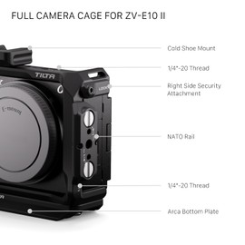 Tilta Full Camera Cage Compatible with Sony ZV-E10 II – Black | Mount Accessories w/Cold Shoe, NATO Rail and 1/4"-20 | Integrated Handgrip | Includes Arca Bottom Plate | Detachable Mounts