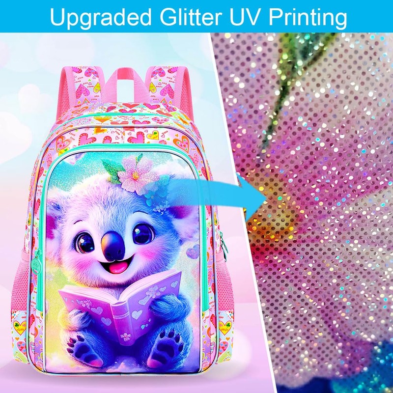gxtvo 3PCS Koala Backpack for Girls, 16" Kids Bookbag with
