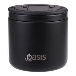 Oasis Stainless Steel Double Wall Insulated Food Flask with Quick Release Lid & Spork 550 ml - Black