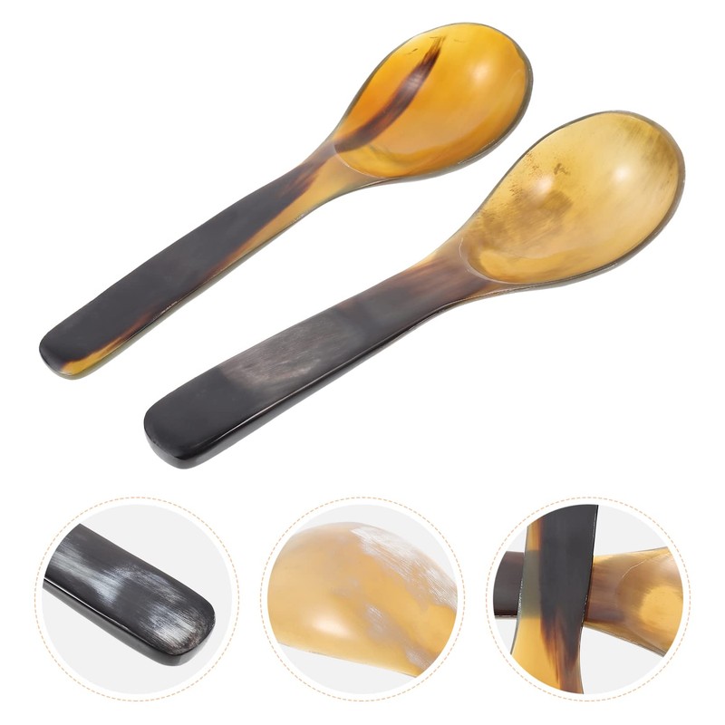 HANABASS Handmade Buffalo Horn Caviar Spoons: 2pcs Cow Horn Serving