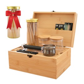 Coozyupper Large Bamboo Storage Box with Removable Tray Kit - Decorative Box Set, Glass Jars, and Accessories Wooden Storage Kit and Accessories Tool.Birthday Gifts.