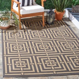 SAFAVIEH Courtyard Collection 4' x 5'7" Grey / Cream CY6937 Indoor/ Outdoor Waterproof Easy-Cleaning Patio Backyard Mudroom Accent-Rug