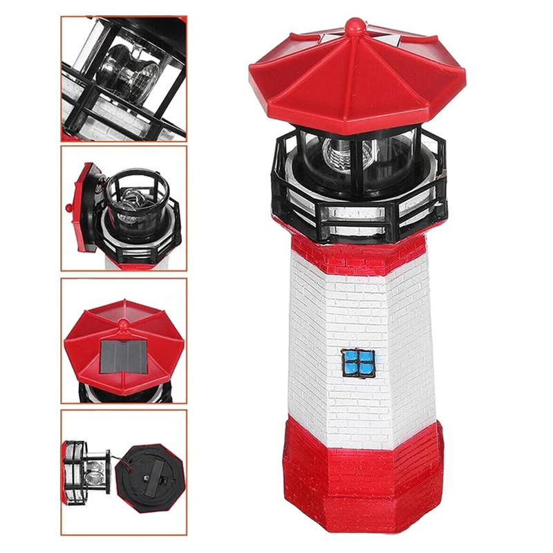 NINEFOX Solar Lighthouse Outdoor Solar Rotating LED Lighthouse Light Waterproof