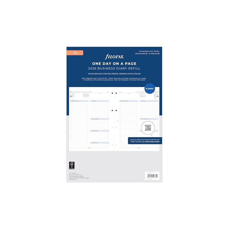 Filofax A4 day per page 5 language appointments 2026 diary