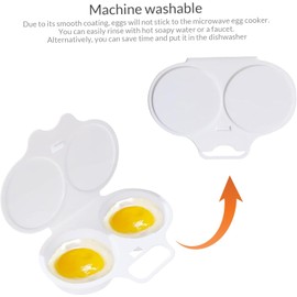 Microwave Egg Poacher with Lid - 2 Cavity Nonstick Egg Cooker for Easy Poaching - Food Grade PP Egg Boiler, Heat Resistant Kitchen Gadget for Quick Poached Eggs - Double Drain Design, White, 5x1.9 inch