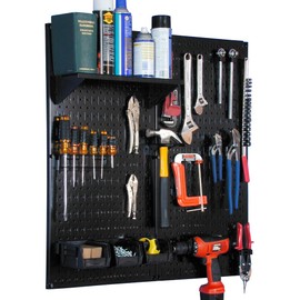 Wall Control Metal Pegboard Utility Tool Storage Kit with Black Pegboard and Black Accessories