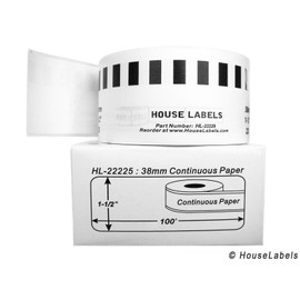 HOUSELABELS Compatible with DK-2225 Replacement Roll for Brother QL Label Printers; Continuous Length Labels; 1-1/2" x 100 feet (38mm30.48m) - 4 Rolls