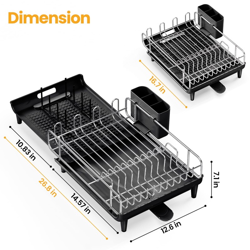 TOOLF Expandable Dish Rack, Dish Drying Rack for Kitchen Counter,