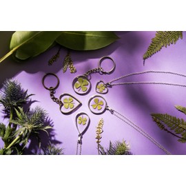 Good Luck Keyring with Real Pressed Four Leaf Clover. New home job Keychain Gift