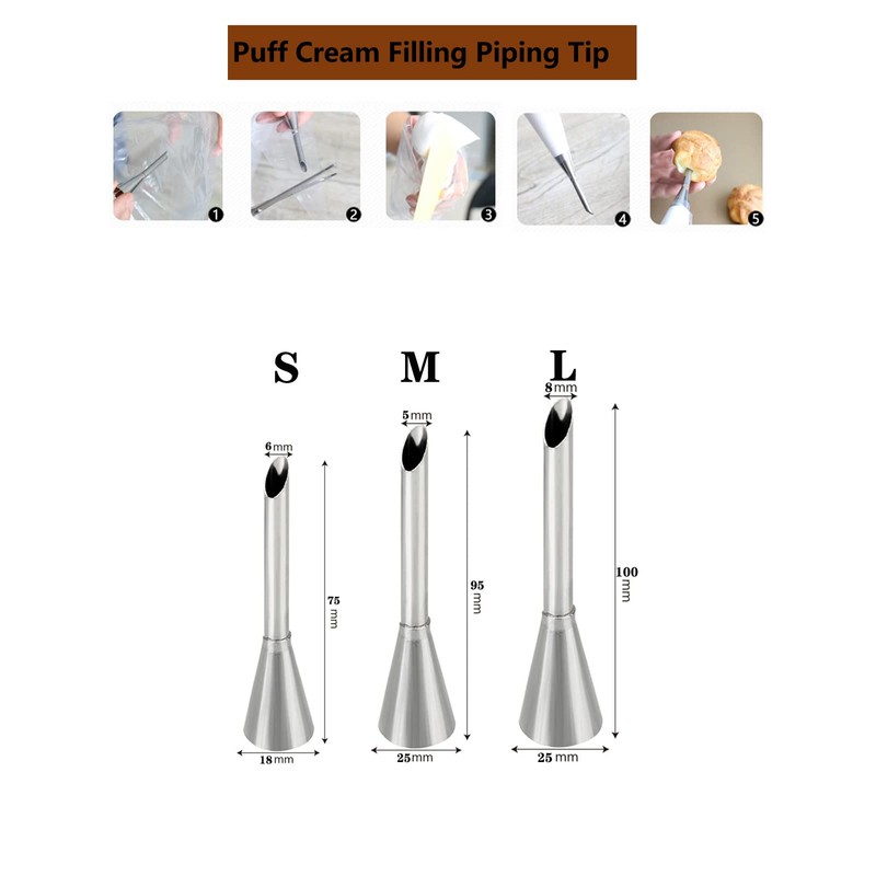 Eclair Piping Nozzle,Cream Puff Filling Tip,,Long Puff Nozzle Tip Decorating