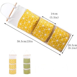 FuninCrea Hanging Storage Bag, 3-Layer Practical Wall Hanging Storage Bag, Cotton Linen Waterproof Fabric Door Hanging Pocket Organizer, Wall Hanging Finishing Bag Sundry Bag for Home (yellow)