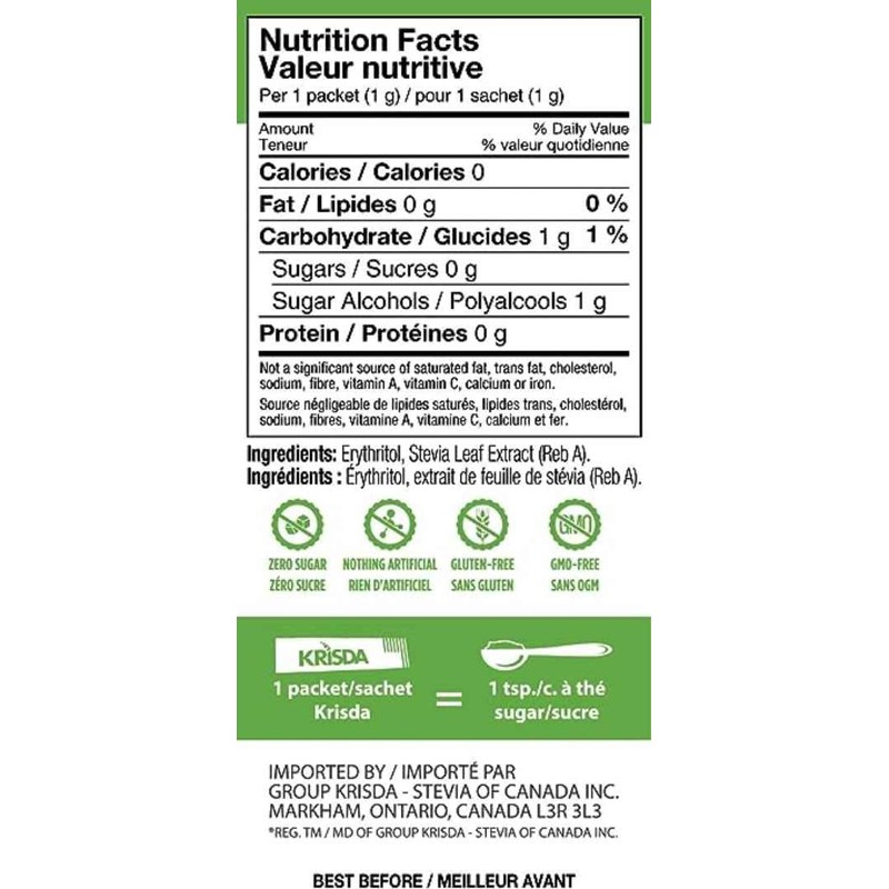 Krisda Stevia Natural Sweetener (100 Packets), 100 grams