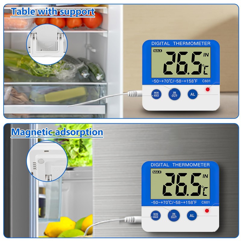 Digital Freezer/Fridge Thermometer with Magnetic Mount and Stander Digital Thermometer