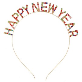 Dusenly Colourful Metal Headbands for Women Girls Rhinestone Headband Happy New Year Headbands Headpiece