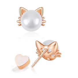PANSTAR Hypoallergenic Pearl Earrings For Women Sterling Silver Posts Small Dainty Studs Earrings | Cat Memorial Gifts Cat Gifts for Cat Lovers | Come with Gift Box