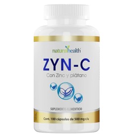Natural Health ZYN-C | Suplemento Alimenticio con Óxido de Zinc, Calcio y Plátano en Polvo | Frasco con 100 Cápsulas de 500 mg C/U
