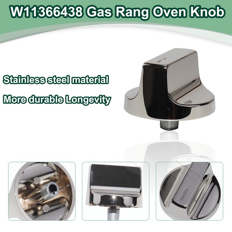 Upgraded Stainless Steel W11366438 Stove Knobs, Compatible with Whirlpool Range