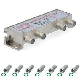 Axred Satellite Splitter 6-Way + 7x Anadol F-Connector, for Distribution of 1 Antenna Signal to 6 Devices (Receiver/TV/FM Radio) 3-Way Satellite Splitter Satellite Switch Antenna Splitter