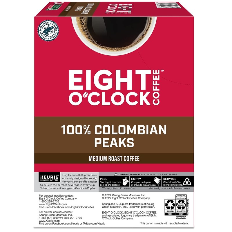 Eight O'Clock Coffee Colombian Peaks, Single-Serve Keurig K-Cup Pods, Medium