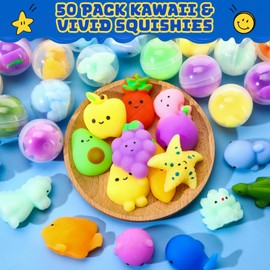 Soulchen 50 Pack Party Favors Capsule Squishies Mini Stress Relief Mochi Squishy Kawaii Slow Rising Animals for Claw Machine Prizes Classroom Prizes Goodie Bags Birthday