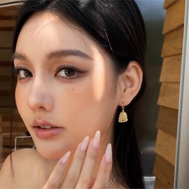 Gold Indian Jhumki Bell Hoop Vintage Statement Earrings for Women Retro Ethnic Bohemian Hollow Jhumka Round Bells Tassel Dangle Drop Earring Bollywood Traditional Boho Gypsy Huggie Hoops Jewelry Gift