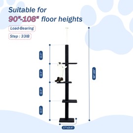 Max & Marlow Cat Tree Floor to Ceiling Cat Tower Height 95-108" Adjustable Kitten Tree Tall Climbing Tree with Carpet Scratching Post and Mat Cat Pole for Indoor Cats,Dark Grey