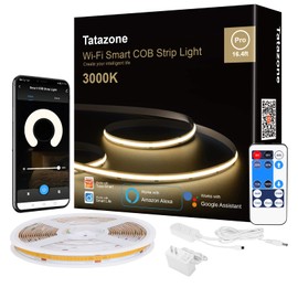 Tatazone Smart White COB Led Strip Light with App and Remote, 16.4ft 3000K Bright Warm White WiFi COB Light Strip Compatible with Alexa Google, Dimmable Indoor Led Lights for Mirror, Cabinet, Kitchen