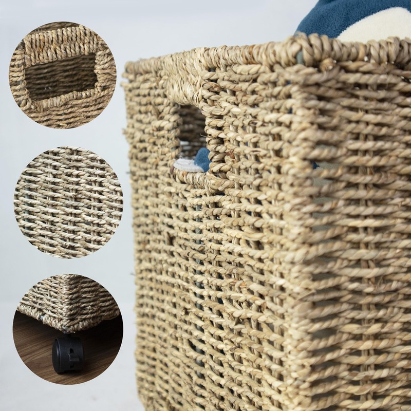 PEMAR Set 2 Nesting Natural Wicker Rolling Storage Baskets on