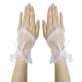 ALLY-MAGIC Women Fingerless Lace Gloves, Ladies Wedding Rhinestone Lace Cuffs Gloves Bridal Lace Bow Mesh Short Hook Finger Goth Gloves for Banquet Masquerade Party Wedding Y7LSHDJST