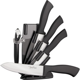 Benchmark 5pc Ceramic Black Kitchen Knife & Peeler Set w/ Storage Block 061