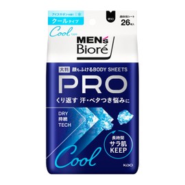 Men's Biore Body Sheet PRO Cool Type Ice Sabon Scent, 26 Sheets, Sweat & Sticky, Smooth Skin Keep