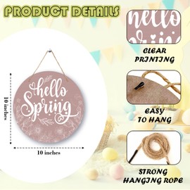 Welcome Spring Decor, Hello Spring Door Hanging Sign For Front Door Outside, Spring Easter Gifts For Women Men Friends, Boho Spring Floral Farmhouse Round Welcome Door Hanger Decorations -10