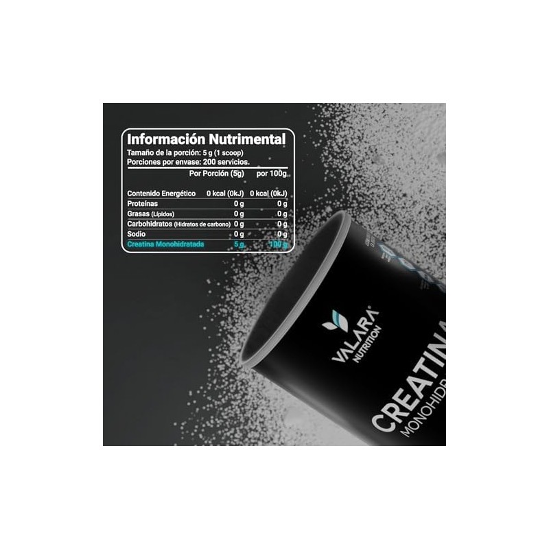 VALARA Creatina Monohidratada Máxima Pureza Sin Sabor Sin Azúcar (1kg)