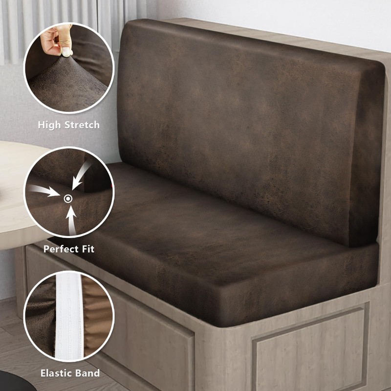Leather Look RV Dinette Cushion Covers, Stretch Camper Cushion Slipcovers