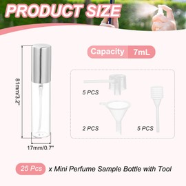 uxcell 7ml Glass Mini Perfume Bottles, 25Pcs Fine Mist Bottle Refillable Empty Mini Spray Bottles with Aluminized Nozzle for Perfume, Travel Liquid, Essential Oil(Clear/Silver)