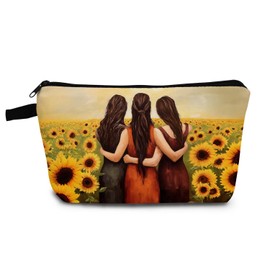 YULUENZE Three Sisters Presents Sunflower Sisters Makeup Bag Small Organizer Bag with Zipper Sisters Print Cosmetic Bag Birthday Presents for Women Friends Besties Sisters