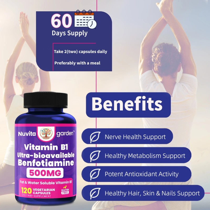 NuvitaGarden Vitamin B1 Extra Strength 500 MG High Potency Non-GMO,