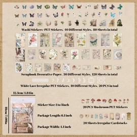260 PCS Vintage Botanical Scrapbook Supplies Pack, Floral Butterfly Aesthetic Scrapbook Stickers Decorative Paper for Art Journaling Bullet Journals Collage Craft Notebooks Album Crafter Gifts