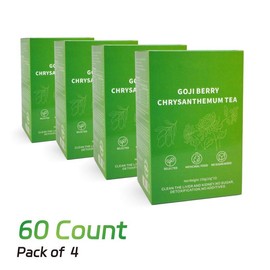 Goji Berry Chrysanthemum Tea [CM] GojiBerry Dandelion Chrysanthemum Medlar honeysuckle | with a Natural Blend of 8 Herbal Ingredients | 150g per Pack - quantity: 60 Count ( Pack of 4 )