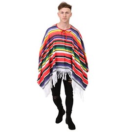 ILOVEFANCYDRESS® MEXICAN PONCHO - MULTI-COLOURED MENS LADIES (NO SOMBRERO OR ACCESSORIES)