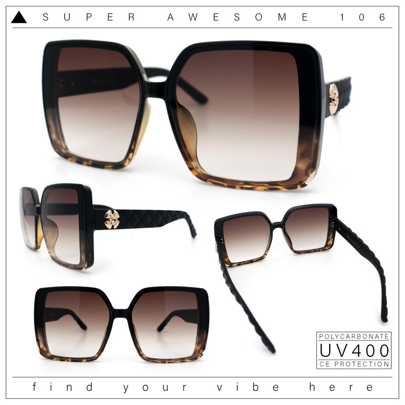 SA106 Womens Oversized Rectangular Designer Fashion Classic Mod Sunglasses Black