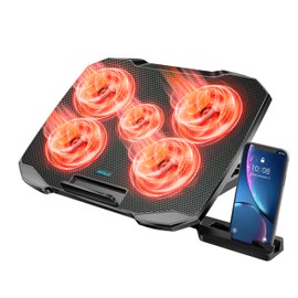 AIMIUZI Laptop Cooling Pad, Laptop Cooler Stand, Laptop Fan Cooling Pad with 5 Quiet Fans for 12-15.6 Inch Laptop Notebooks,5 Height Adjustable,2 USB Ports, Phone Stand